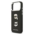 Karl Lagerfeld Karl Lagerfeld iPhone 17 Pro Max/iPhone 18 Pro Max Coque arrière Revêtement intégral finition grainée Pins représentant les têtes de Karl & Choupette - Noir