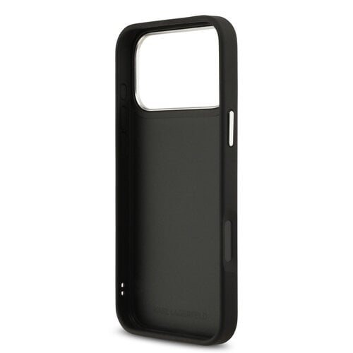 Karl Lagerfeld Karl Lagerfeld iPhone 17 Pro Max/iPhone 18 Pro Max Coque arrière Revêtement intégral finition grainée Pins représentant les têtes de Karl & Choupette - Noir