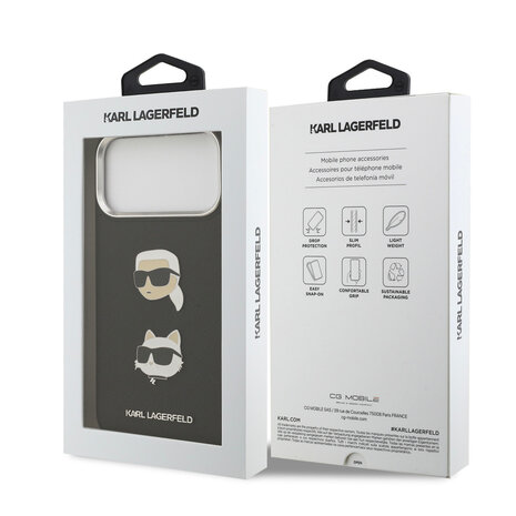 Karl Lagerfeld Karl Lagerfeld iPhone 17 Pro Max Back-Cover hul - FW Grained - K&C Heads Pins - Schwarz