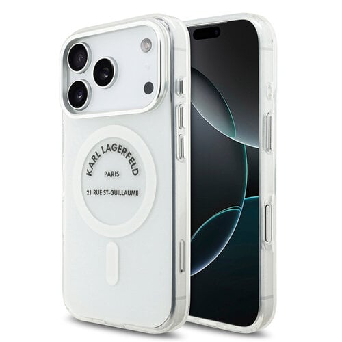 Karl Lagerfeld Karl Lagerfeld iPhone 17 Pro/iPhone 18 Pro Coque arrière MagSafe IML Logo RSG - Transparent