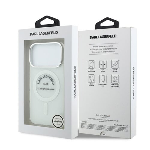 Karl Lagerfeld Karl Lagerfeld iPhone 17 Pro/iPhone 18 Pro Coque arrière MagSafe IML Logo RSG - Transparent