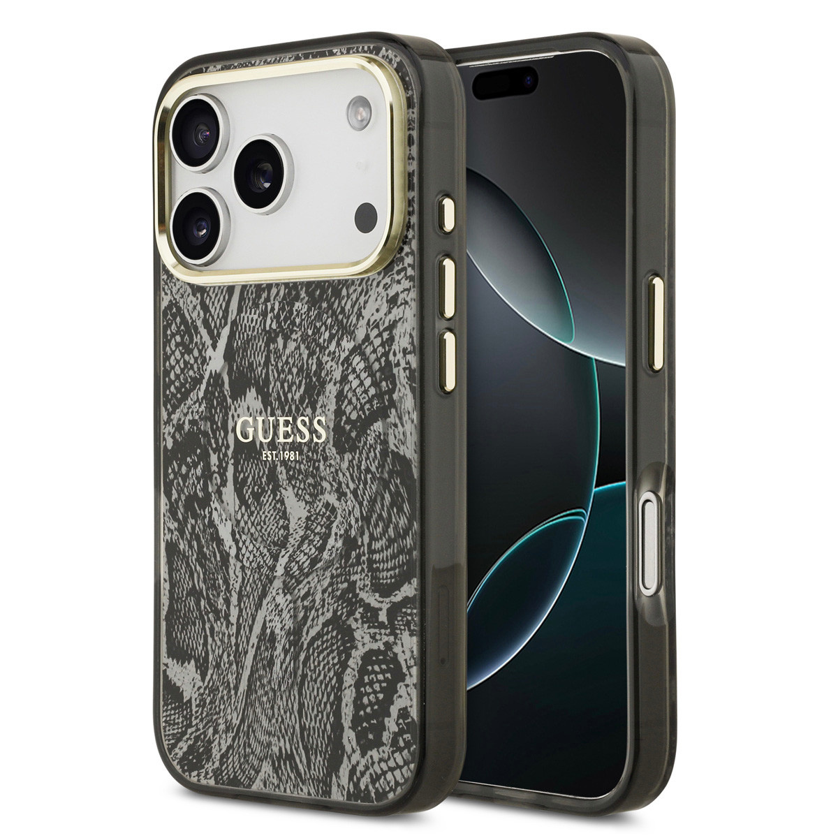 Guess Guess iPhone 17 Pro Backcover hoesje - Magsafe - Python Pattern - Zwart