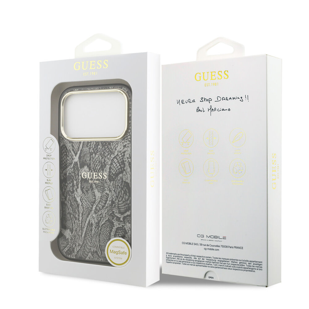 Guess Guess iPhone 17 Pro Backcover hoesje - Magsafe - Python Pattern - Zwart Guess Guess iPhone 17 Pro Backcover hoesje - Magsafe - Python Pattern - Zwart