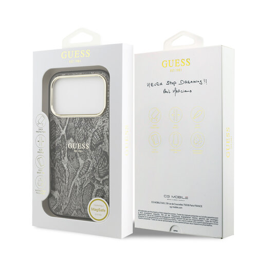 Guess Guess iPhone 17 Pro/iPhone 18 Pro Coque arrière MagSafe Motif python - Noir