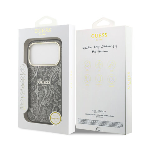Guess Guess iPhone 17 Pro Back cover case - Magsafe - Python Pattern - Black