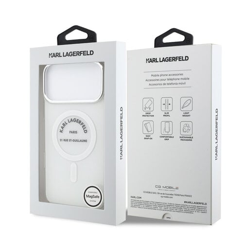 Karl Lagerfeld Karl Lagerfeld iPhone 17 Pro Max/iPhone 18 Pro Max Coque arrière MagSafe IML Logo RSG - Transparent