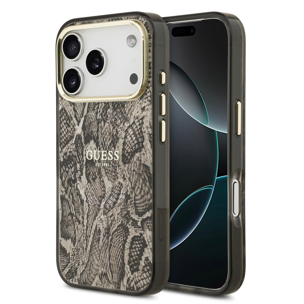 Guess Guess iPhone 17 Pro Backcover hoesje - Magsafe - Python Pattern - Bruin