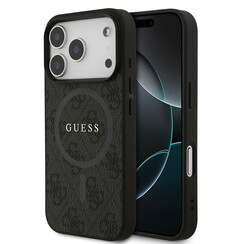 Guess iPhone 17 Pro/iPhone 18 Pro Coque arrière MagSafe similicuir PU Logo 4G classique - Noir