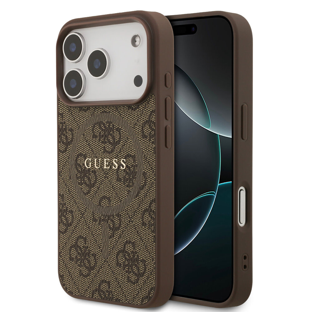 Guess Guess iPhone 17 Pro Back cover case - Magsafe PU Leather - 4G Classic Logo - Brown