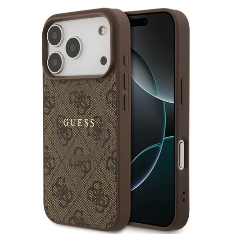 Guess Guess iPhone 17 Pro Back cover coque - Magsafe PU Leather - 4G Classic Logo - Marron