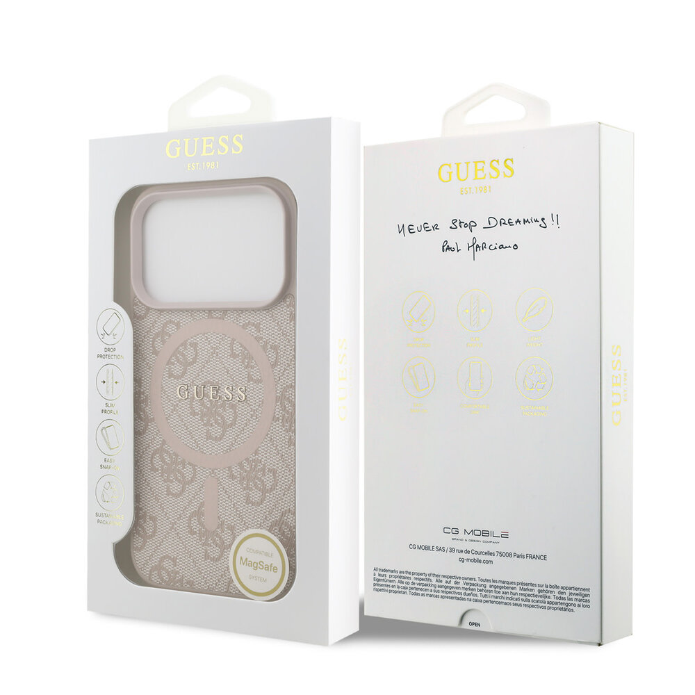 Guess Guess iPhone 17 Pro Back-Cover hul - Magsafe PU Leather - 4G Classic Logo - Rosa