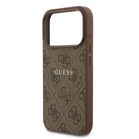 Guess Guess iPhone 17 Pro Backcover hoesje - Magsafe PU Leather - 4G Classic Logo - Bruin