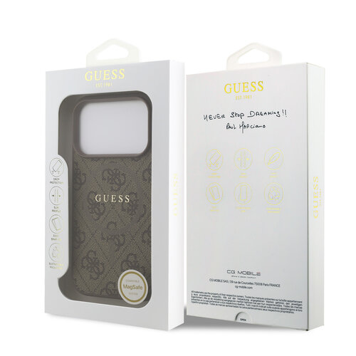 Guess Guess iPhone 17 Pro/iPhone 18 Pro Coque arrière MagSafe similicuir PU Logo 4G classique - Marron