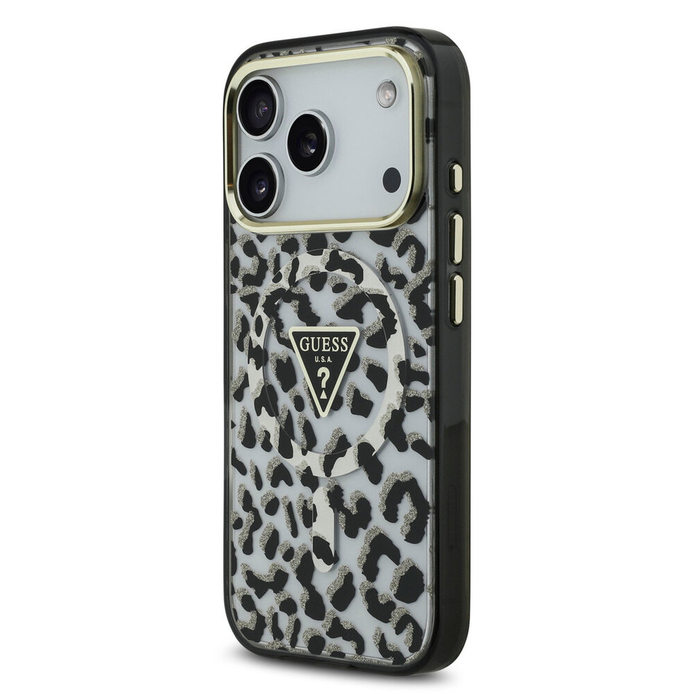 Guess Guess iPhone 17 Pro Back cover case - Magsafe - Leopard Glitter Edition - Black