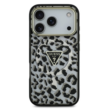 Guess Guess iPhone 17 Pro Back-Cover hul - Magsafe - Leopard Glitter Edition - Schwarz
