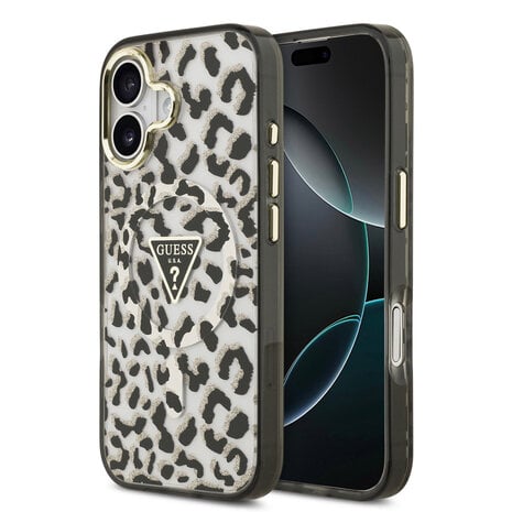 Guess Guess iPhone 17 Back-Cover hul - Magsafe - Leopard Glitter Edition - Schwarz