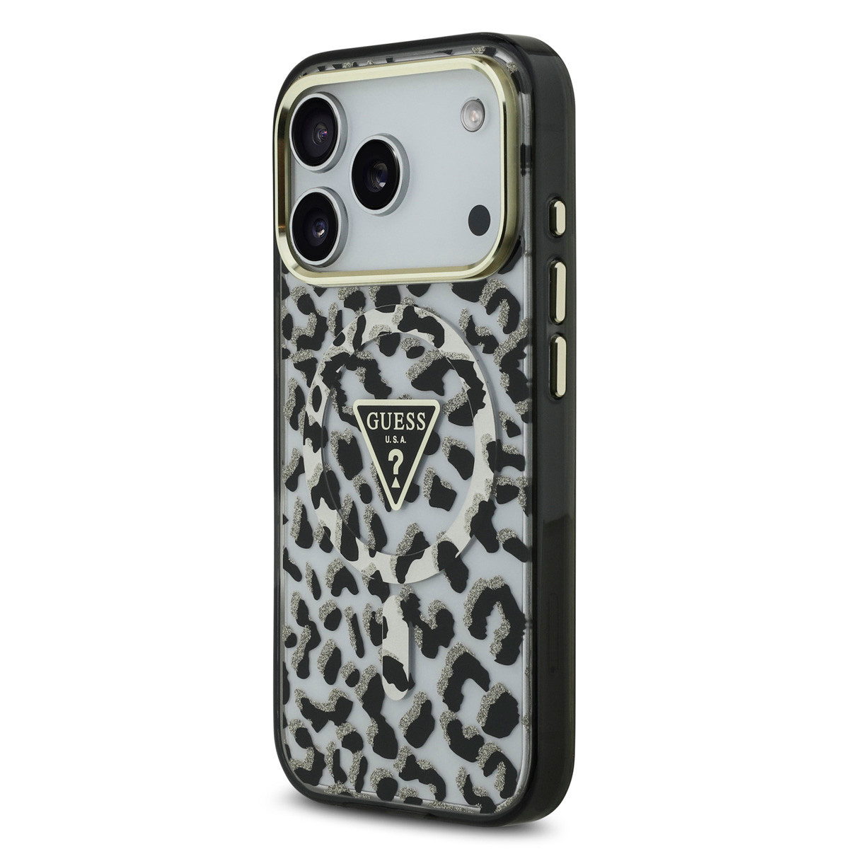 Guess Guess iPhone 17 Pro Max Backcover hoesje - Magsafe - Leopard Glitter Edition - Zwart, foto 2 van 6