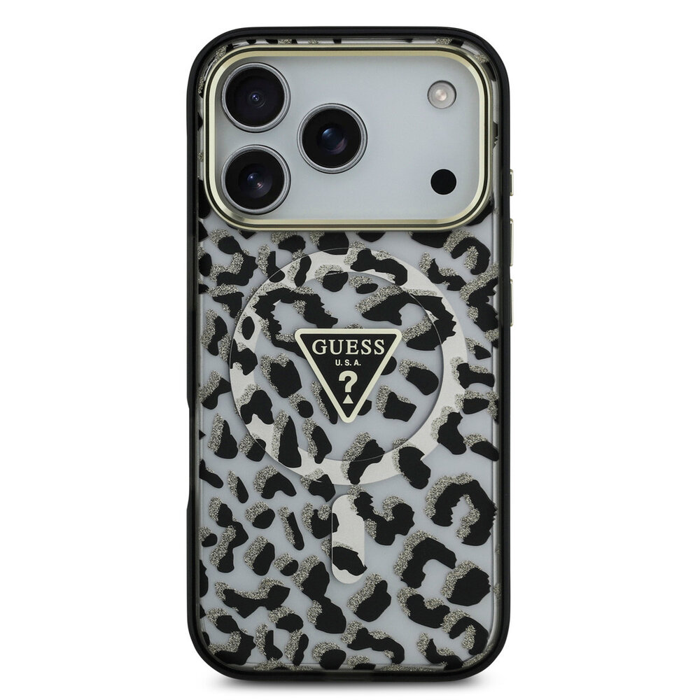 Guess Guess iPhone 17 Pro Max Back cover case - Magsafe - Leopard Glitter Edition - Black Guess Guess iPhone 17 Pro Max Back cover case - Magsafe - Leopard Glitter Edition - Black