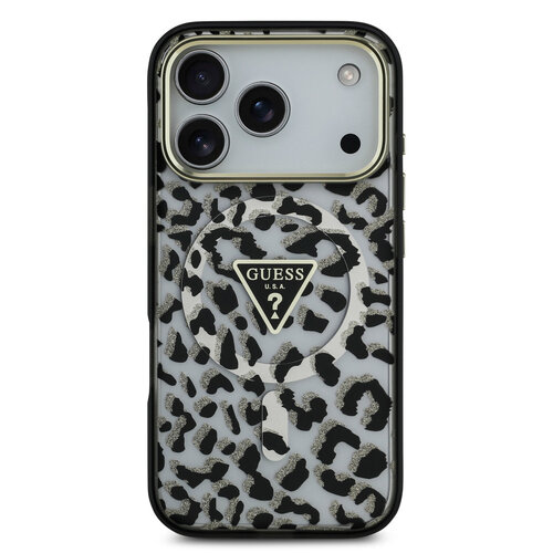 Guess Guess iPhone 17 Pro Max Backcover hoesje - Magsafe - Leopard Glitter Edition - Zwart