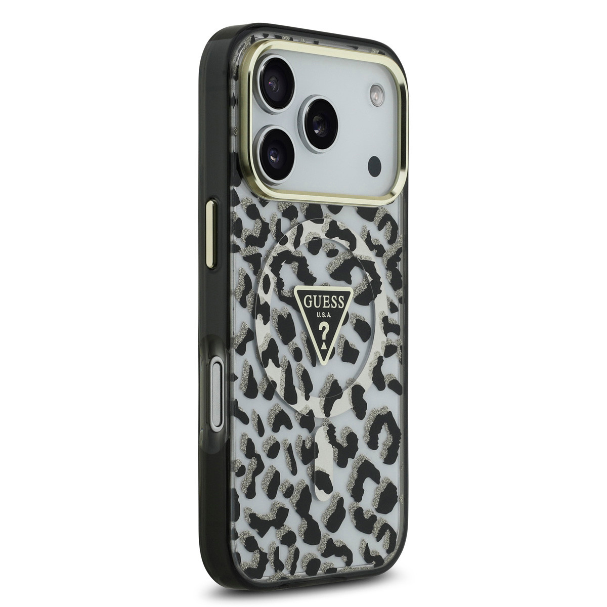 Guess Guess iPhone 17 Pro Max Backcover hoesje - Magsafe - Leopard Glitter Edition - Zwart, foto 4 van 6