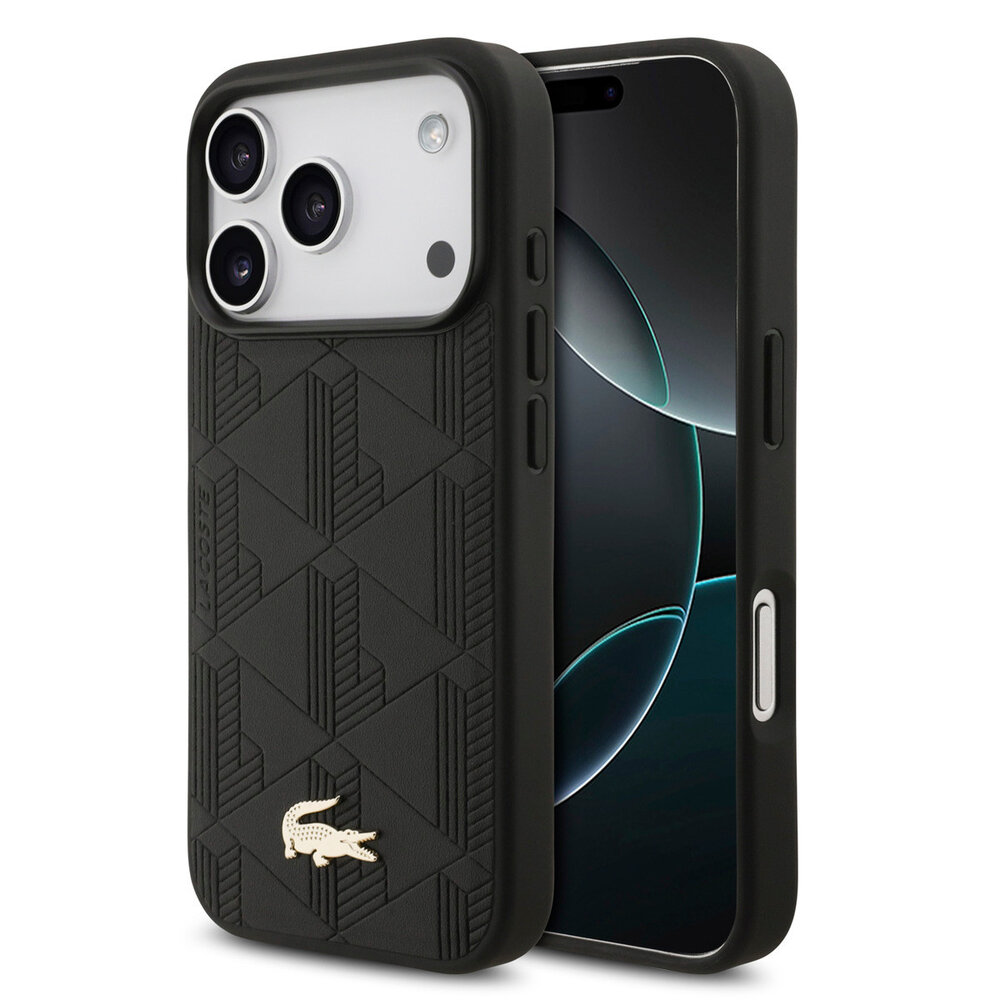 Lacoste Lacoste iPhone 17 Pro Back-Cover hul - MagSafe - Monogramme Print With Gold Logo - Schwarz