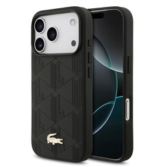 Lacoste iPhone 17 Pro/iPhone 18 Pro Handyhülle MagSafe Monogramm-Print mit goldfarbenem Logo - Schwarz