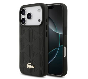 Lacoste Lacoste iPhone 17 Pro Backcover hoesje - MagSafe - Monogramme Print With Gold Logo - Zwart