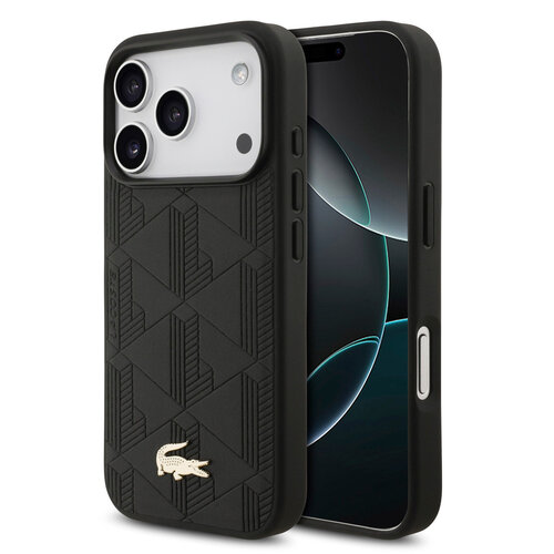 Lacoste Lacoste iPhone 17 Pro/iPhone 18 Pro Back Cover MagSafe Monogram Print with Gold Logo - Black