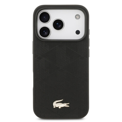 Lacoste Lacoste iPhone 17 Pro/iPhone 18 Pro Coque arrière MagSafe Imprimé monogramme avec logo doré - Noir