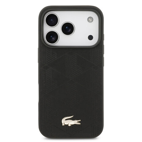 Lacoste Lacoste iPhone 17 Pro Backcover hoesje - MagSafe - Monogramme Print With Gold Logo - Zwart Lacoste Lacoste iPhone 17 Pro Backcover hoesje - MagSafe - Monogramme Print With Gold Logo - Zwart