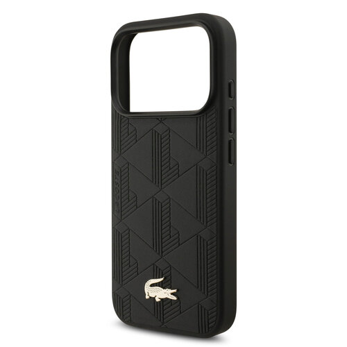 Lacoste Lacoste iPhone 17 Pro/iPhone 18 Pro Coque arrière MagSafe Imprimé monogramme avec logo doré - Noir