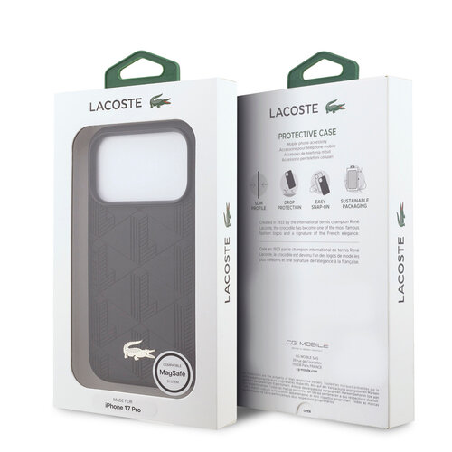 Lacoste Lacoste iPhone 17 Pro/iPhone 18 Pro Coque arrière MagSafe Imprimé monogramme avec logo doré - Noir