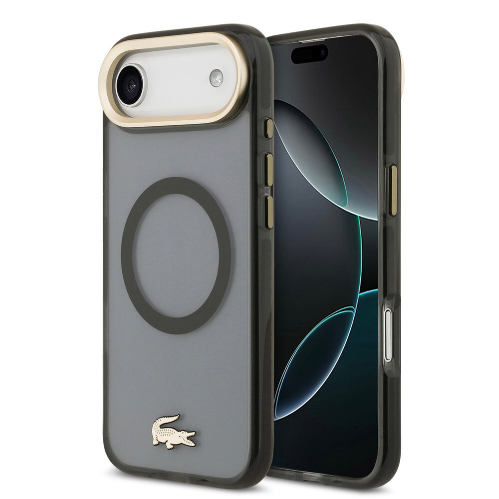 Lacoste Lacoste iPhone 17 Air Back-Cover hul - MagSafe - Transparent Case With Frosted Finish - Gold Edge - Schwarz Lacoste Lacoste iPhone 17 Air Back-Cover hul - MagSafe - Transparent Case With Frosted Finish - Gold Edge - Schwarz