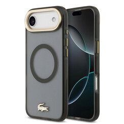 Lacoste iPhone 17 Air Back cover case - MagSafe - Transparent Case With Frosted Finish - Gold Edge - Black