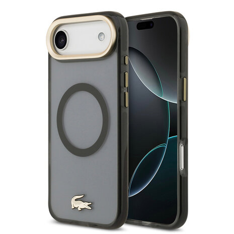 Lacoste Lacoste iPhone 17 Air Backcover hoesje - MagSafe - Transparent Case With Frosted Finish - Gold Edge - Zwart