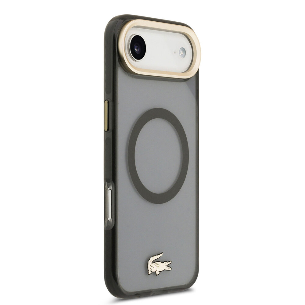 Lacoste Lacoste iPhone 17 Air Backcover hoesje - MagSafe - Transparent Case With Frosted Finish - Gold Edge - Zwart