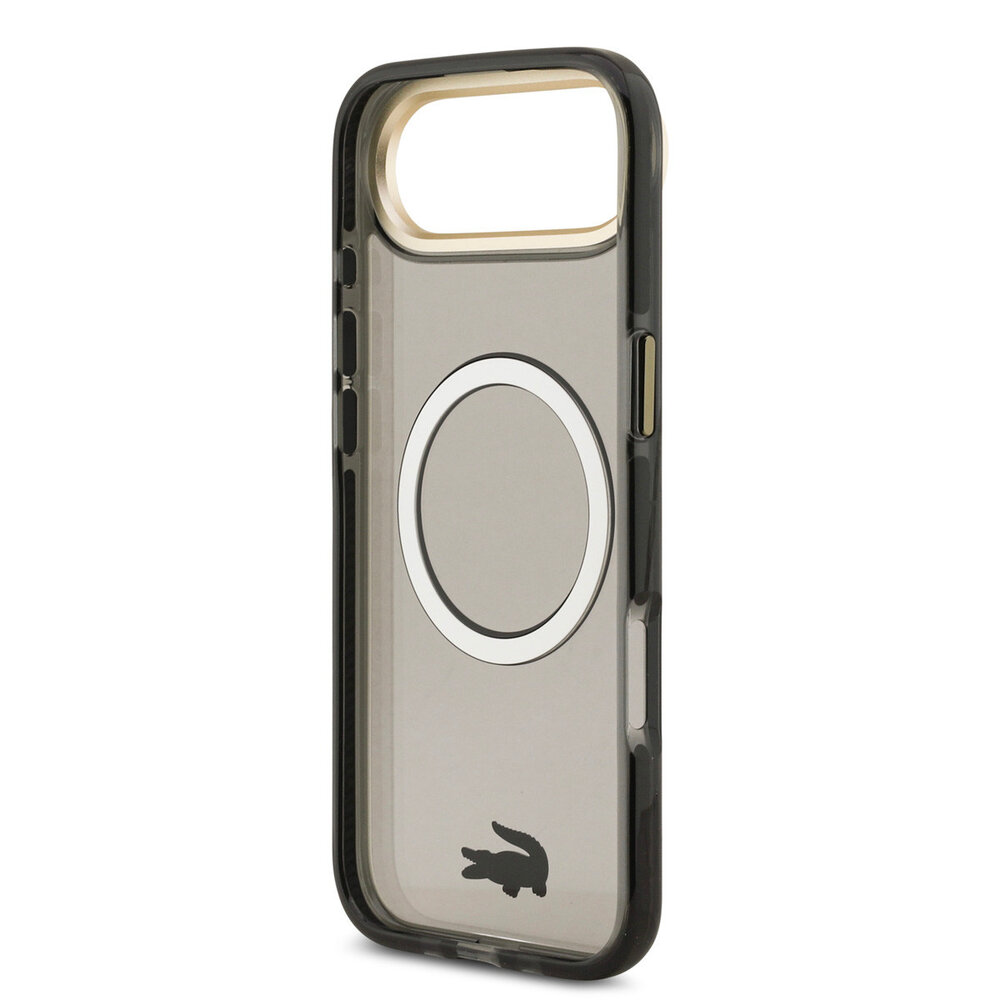 Lacoste Lacoste iPhone 17 Air Backcover hoesje - MagSafe - Transparent Case With Frosted Finish - Gold Edge - Zwart