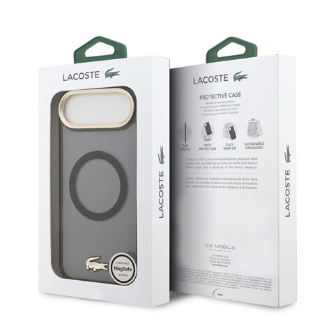 Lacoste Lacoste iPhone 17 Air Backcover hoesje - MagSafe - Transparent Case With Frosted Finish - Gold Edge - Zwart