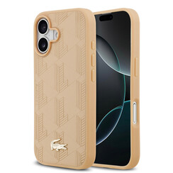 Lacoste iPhone 17 Back cover case - MagSafe - Monogramme Print With Gold Logo - Beige
