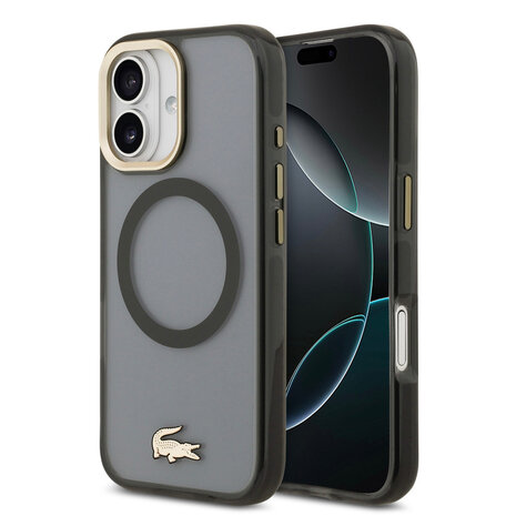 Lacoste Lacoste iPhone 17 Back cover coque - MagSafe - Transparent Case With Frosted Finish - Gold Edge - Noir Lacoste Lacoste iPhone 17 Back cover coque - MagSafe - Transparent Case With Frosted Finish - Gold Edge - Noir