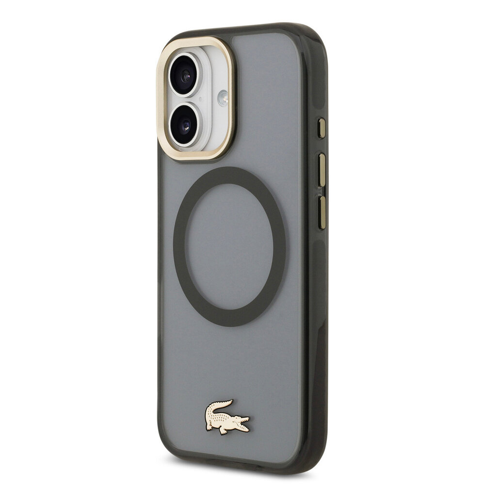 Lacoste Lacoste iPhone 17 Back-Cover hul - MagSafe - Transparent Case With Frosted Finish - Gold Edge - Schwarz