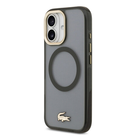 Lacoste Lacoste iPhone 17 Backcover hoesje - MagSafe - Transparent Case With Frosted Finish - Gold Edge - Zwart