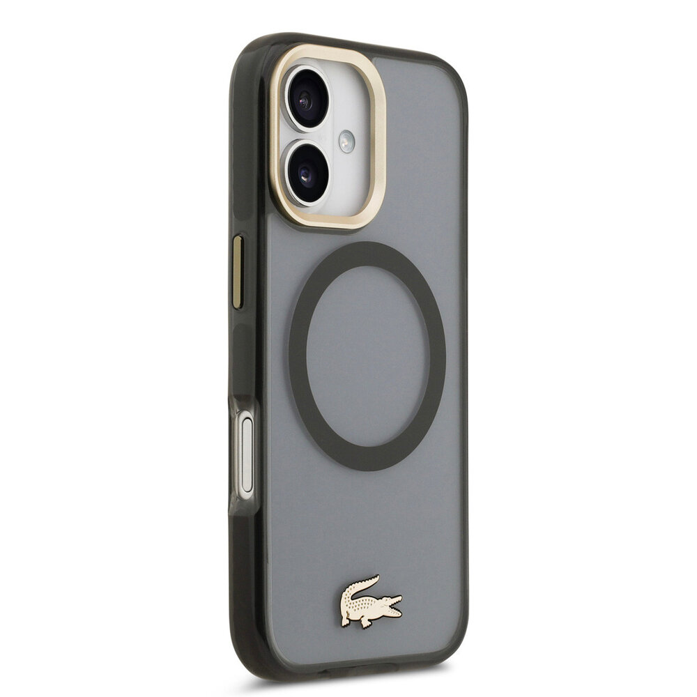 Lacoste Lacoste iPhone 17 Backcover hoesje - MagSafe - Transparent Case With Frosted Finish - Gold Edge - Zwart