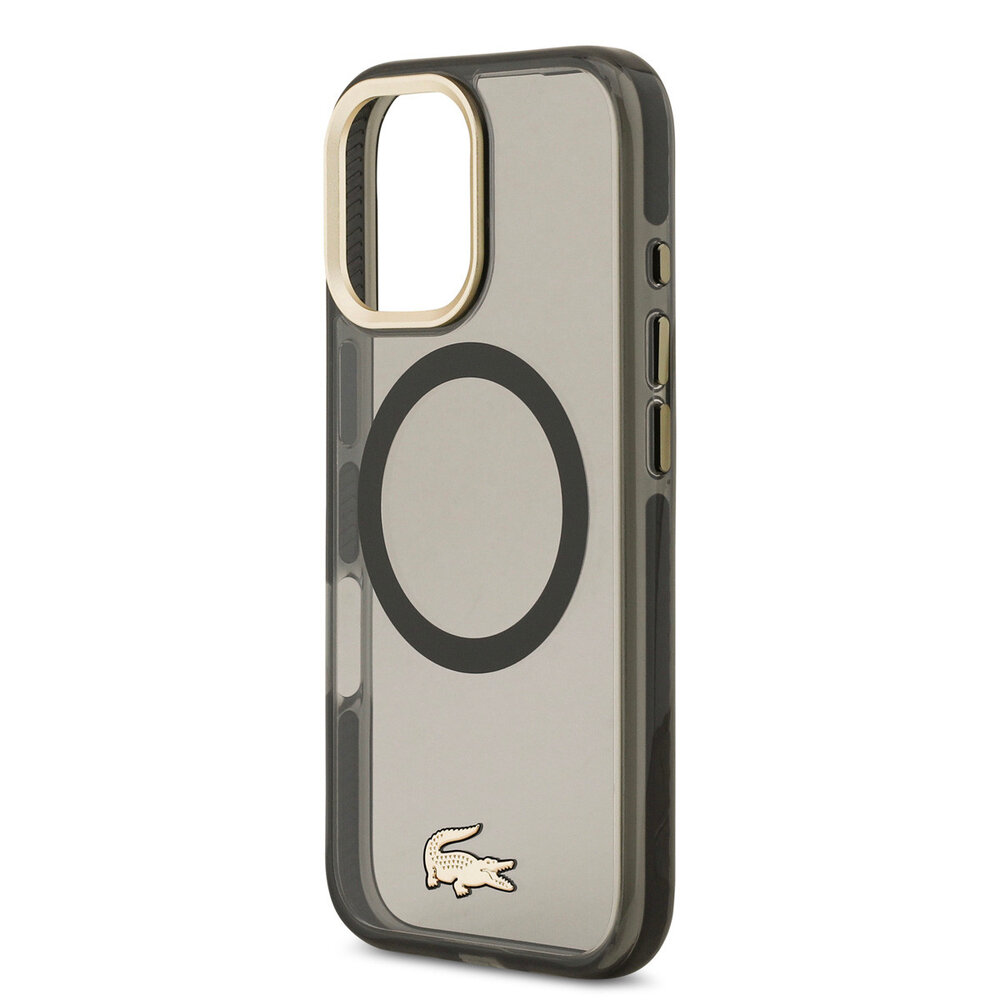 Lacoste Lacoste iPhone 17 Back cover coque - MagSafe - Transparent Case With Frosted Finish - Gold Edge - Noir Lacoste Lacoste iPhone 17 Back cover coque - MagSafe - Transparent Case With Frosted Finish - Gold Edge - Noir