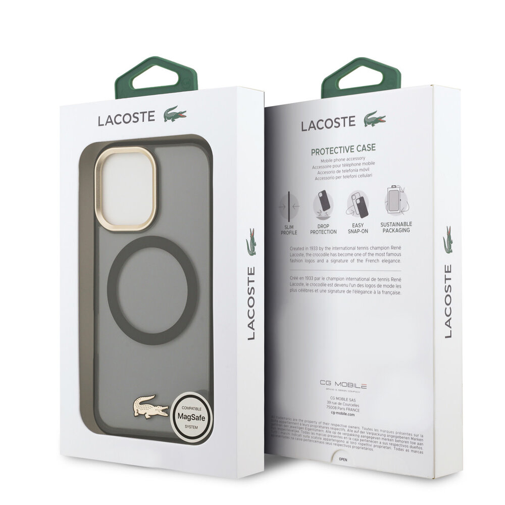 Lacoste Lacoste iPhone 17 Backcover hoesje - MagSafe - Transparent Case With Frosted Finish - Gold Edge - Zwart