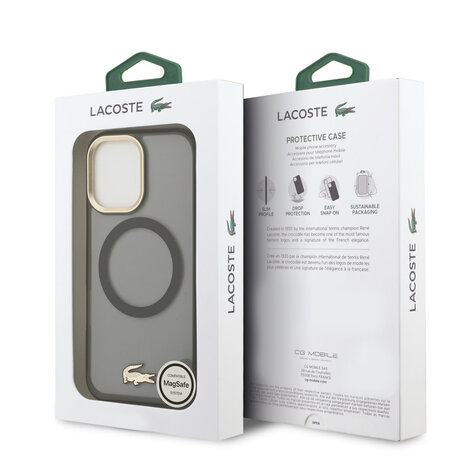 Lacoste Lacoste iPhone 17 Back-Cover hul - MagSafe - Transparent Case With Frosted Finish - Gold Edge - Schwarz
