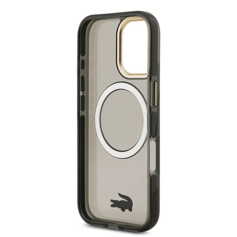 Lacoste Lacoste iPhone 17 Back cover case - MagSafe - Transparent Case With Frosted Finish - Gold Edge - Black