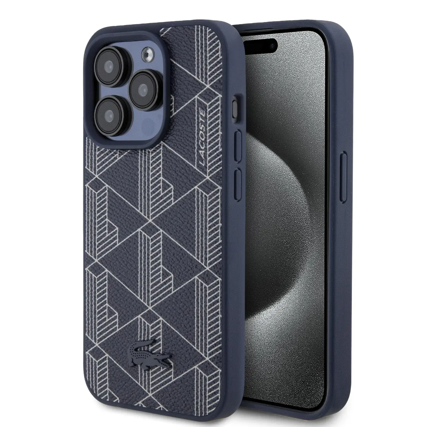 Lacoste Lacoste iPhone 15 Pro Backcover hoesje - The Blend Monogram - Navy, foto 6 van 6