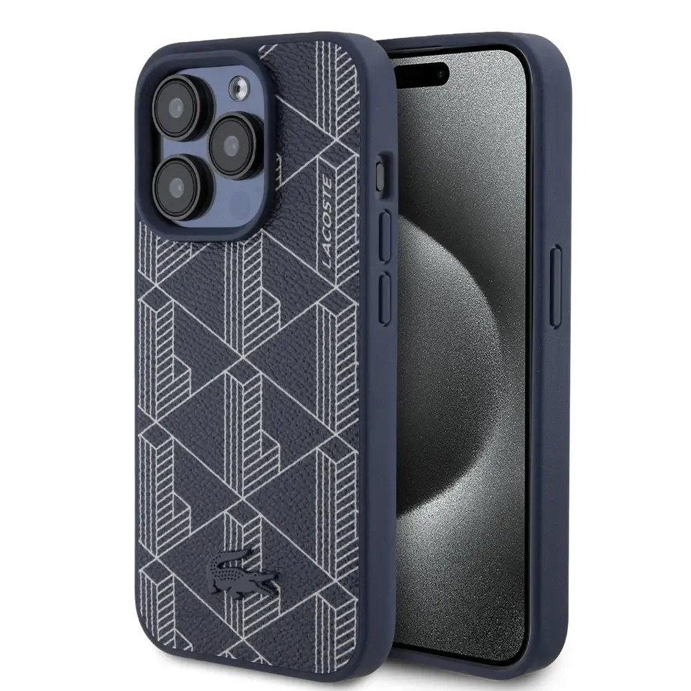 Lacoste Lacoste iPhone 15 Pro Backcover hoesje - The Blend Monogram - Navy