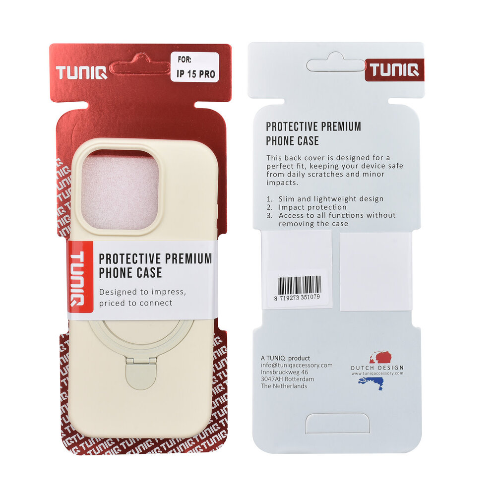 TUNIQ TUNIQ iPhone 15 Pro Back cover coque - Magsafe With Ring Stand - Hanger - Antique White